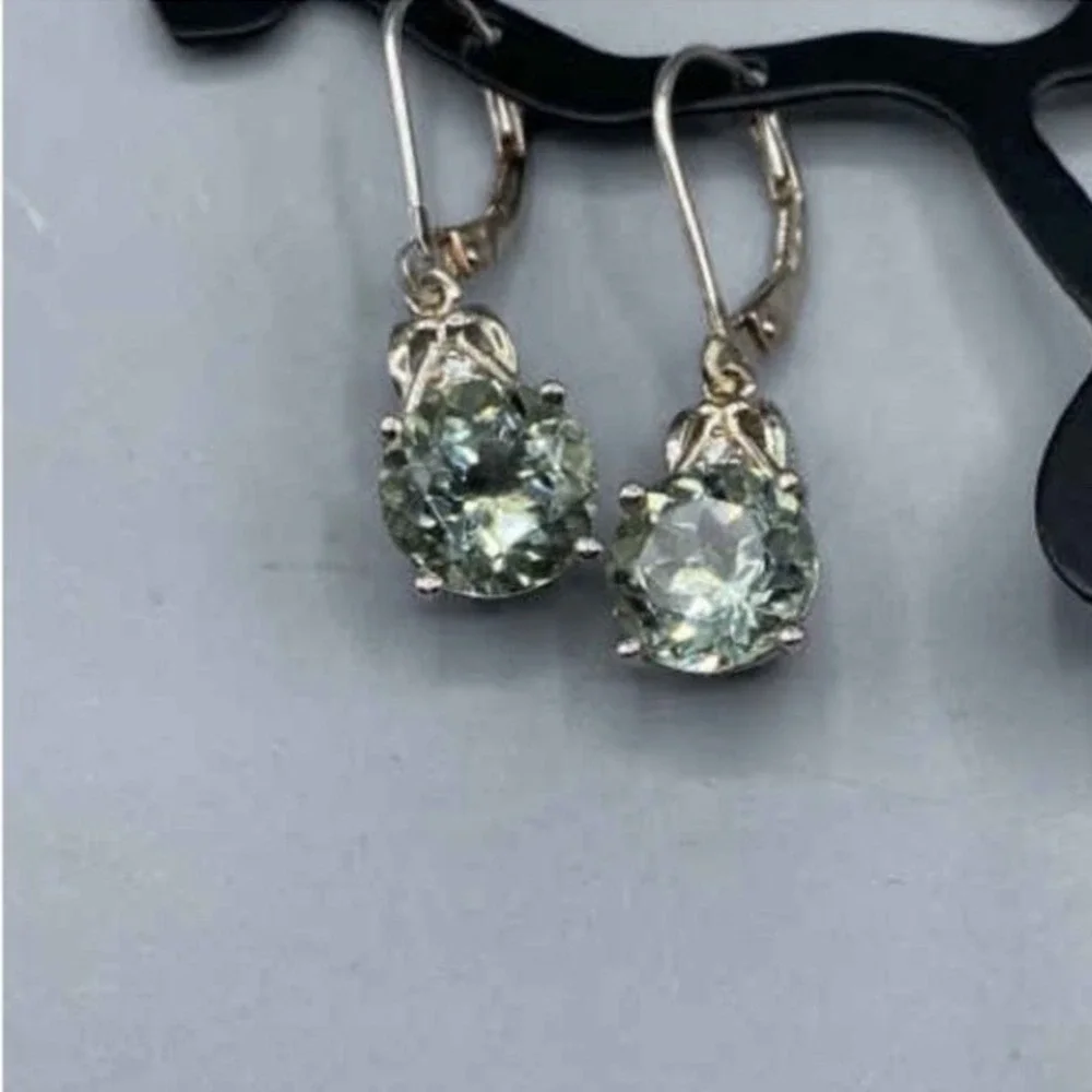 Green Amethyst (Prasiolite) Drop Earrings Sterling Silver - Van Courtland Blue